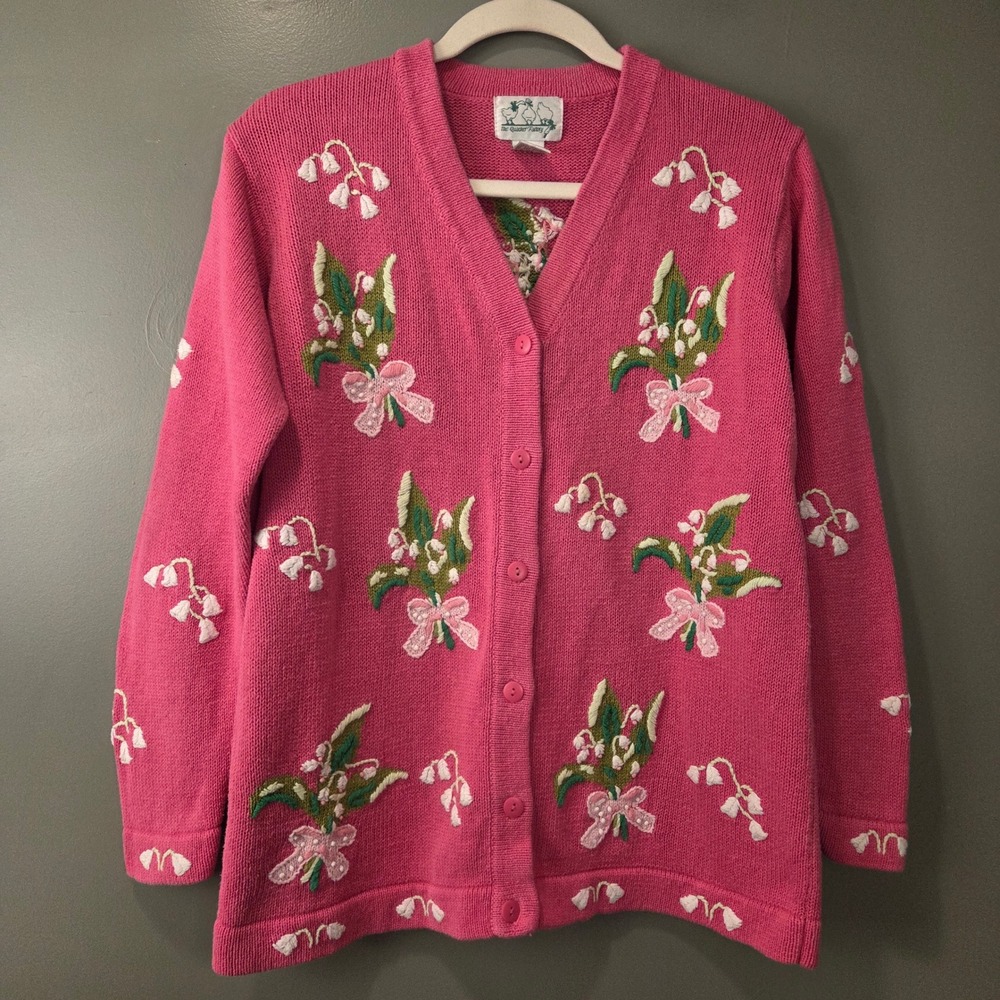 Vintage The Quacker Factory Women's Floral Embroidered Cardigan Pink Size M